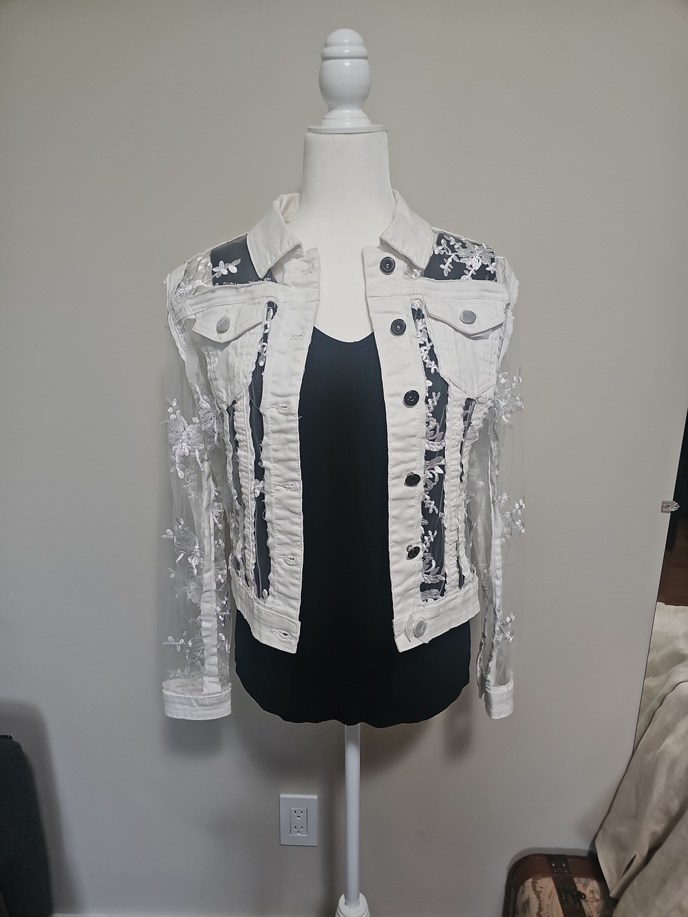 Embroidered White Denim & Lace Jacket